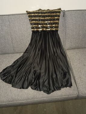 Strapless Black and Gold Sequin Evening Dress